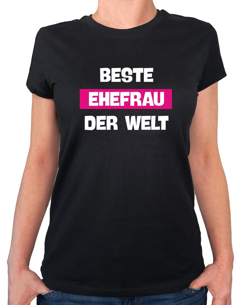 Huuraa Damen T-Shirt Beste Ehefrau der Welt XL Black Bio Baumwolle Fairtrade Damenshirt Geschenkidee
