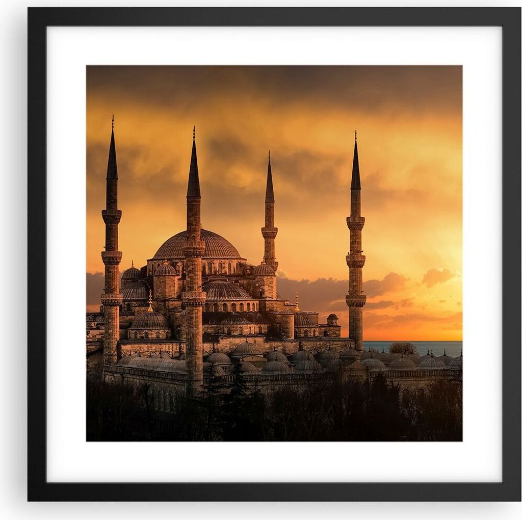 Gerahmtes Poster - Schwarzer Rahmen - Sonnenuntergang istanbul türkei reise - 40x40 cm - Wand Bild - Wanddeko - Wandbilder - Wandposter - Bilderra...