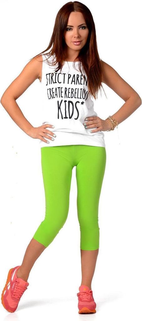 Damen Leggings 3/4 Capri viele Farben; Limette S/36