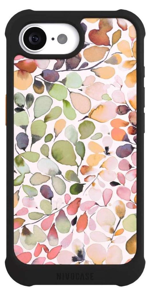 NIVOCASE Hülle für Apple iPhone 16e Stoßfeste Handyhülle NIVOmax Case Schwarz Muster Pattern Eukalyptus