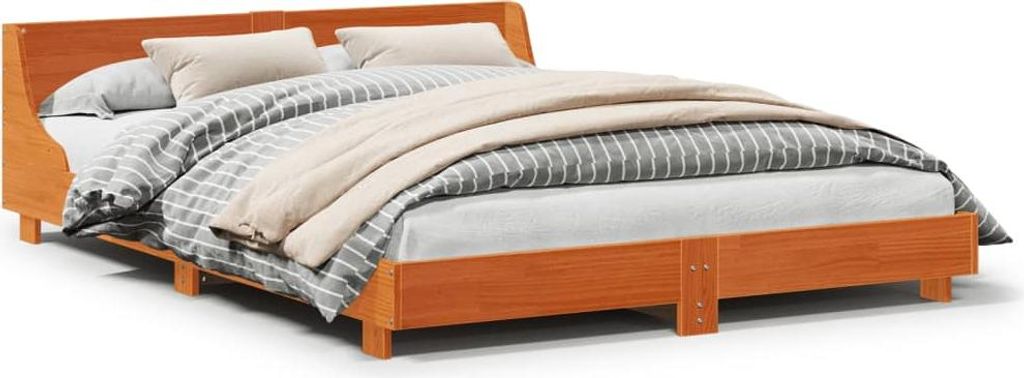 vidaXL Massivholzbett ohne Matratze Wachsbraun 135x190 cm Kiefernholz