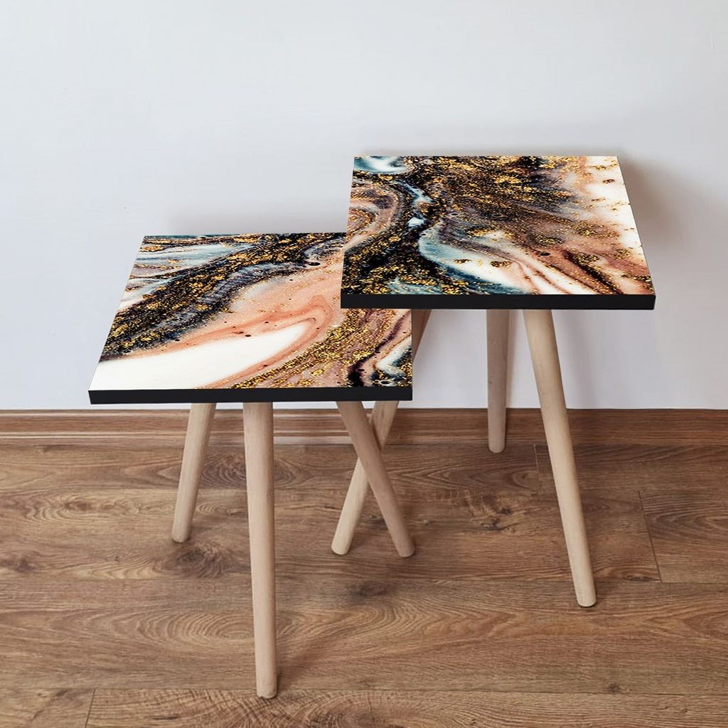 Skye Decor, 2Shp438 - Multicolor, Satztisch (2 Stück), Mehrfarbig, 100 % MDF, 35 x 35 x 47 cm