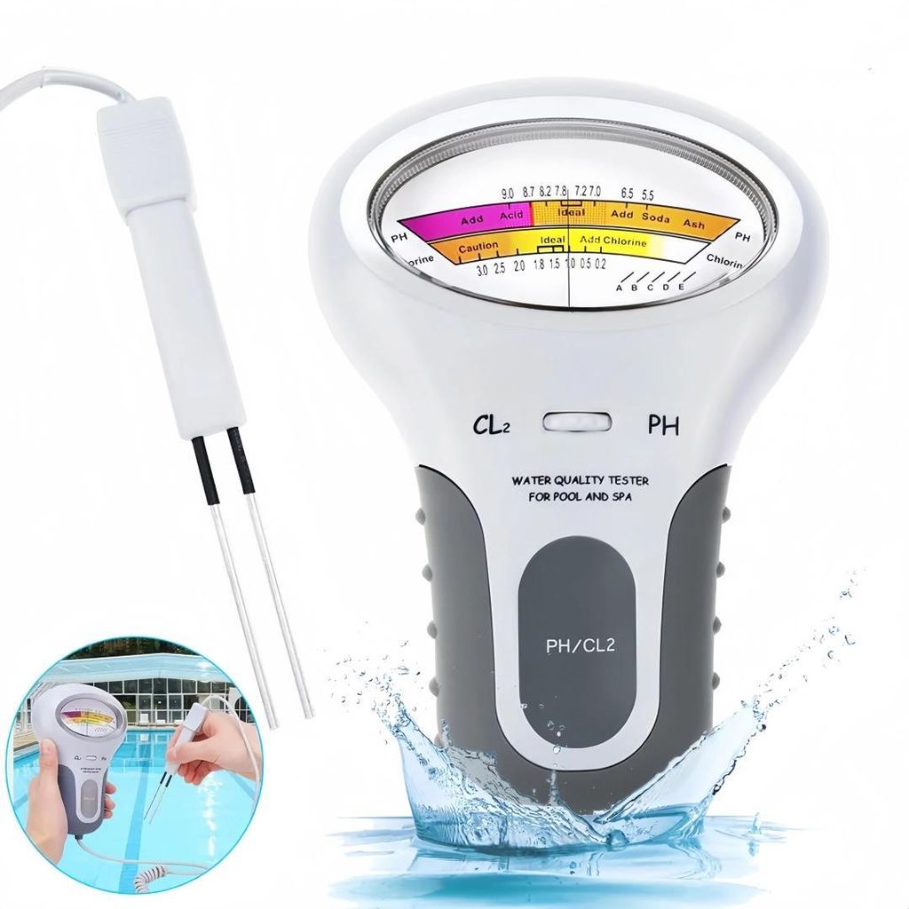 2 in 1 PH-Chlor-Messgeraet Tester, Tragbar Elektronischer Wassertester, Chlorwasser-Qualitaetspruefgeraet CL2 Messung fuer Pool, Aquarium