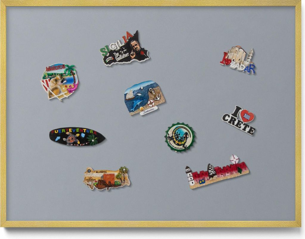 Magnetwand 80x60 cm – Goldener Rahmen – Farbe Grau – Magnetboard, Magnettafel, Magnetpinnwand, Küche & Wohnzimmer