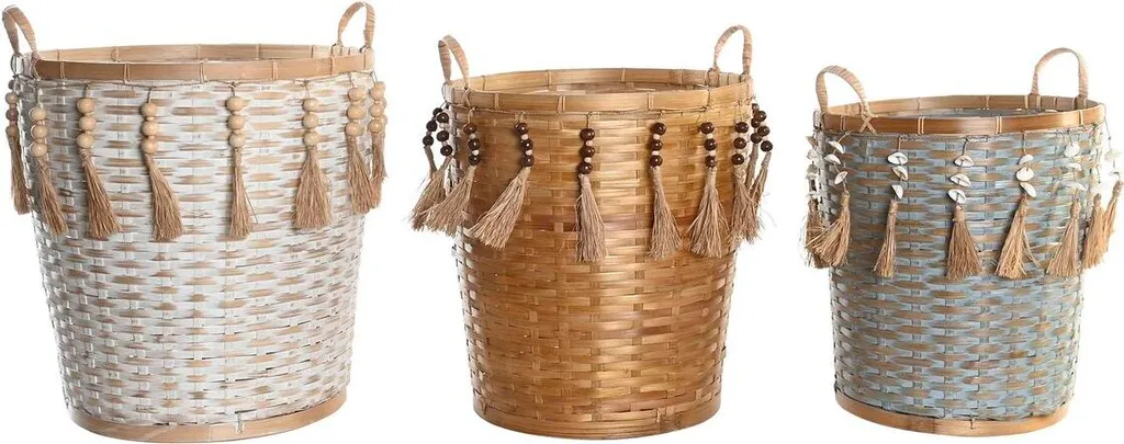 Panier de rangement pour linge et jouets en bambou multicolore boho