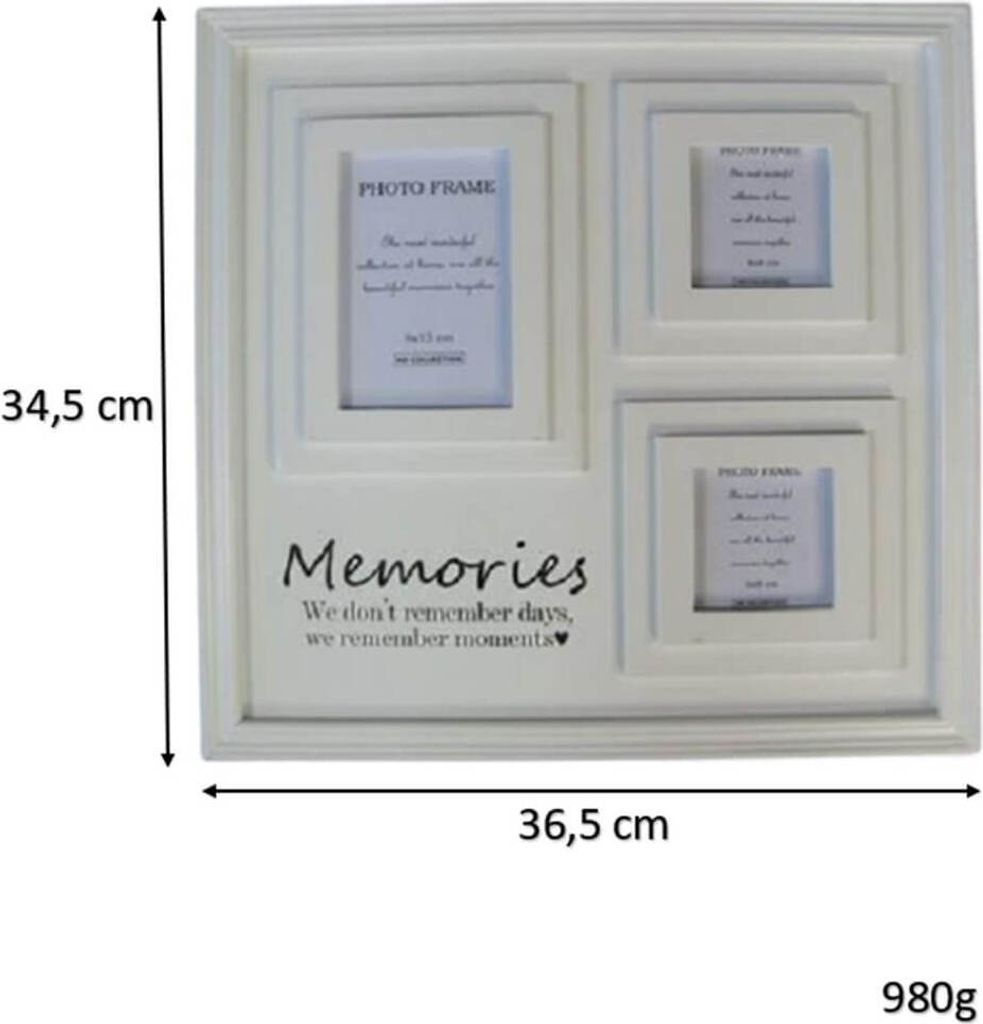 Stilvolle Holz Fotocollage in weiß 'Memories', für 3 Fotos, zeitloser Blickfang