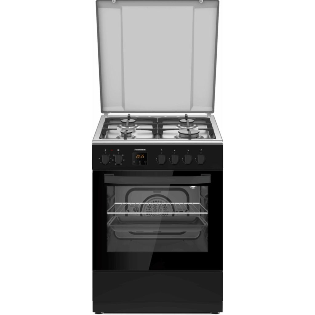Heinner HFSC-S66FDCC-IBK Gas-Standherd, 60 L, 4 Kochzonen, Elektrischer Ofen, Schwarz