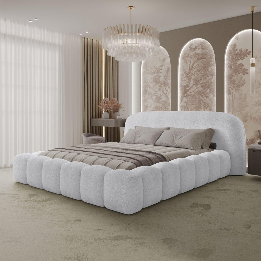 YOURHOUSE24 Polsterbett Orlando Bouclé mit Stauraum (Farbe: quelle 01, Größe: 200x200 cm)