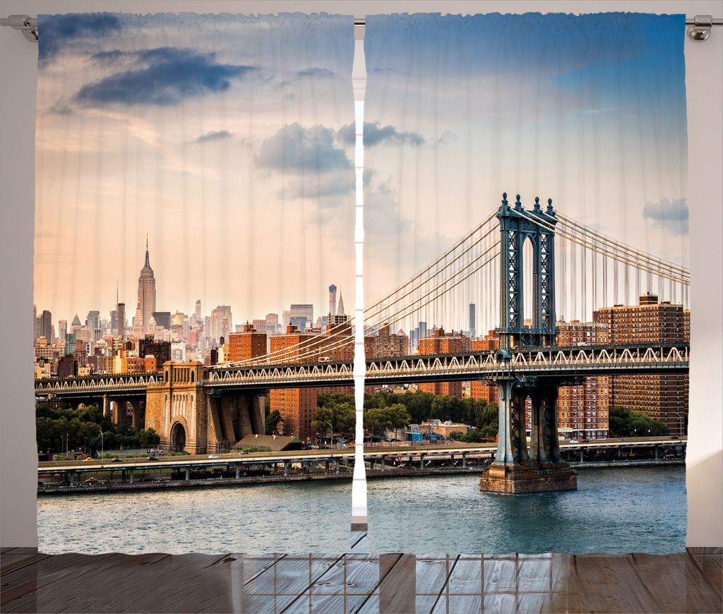 ABAKUHAUS Vereinigte Staaten von Amerika Rustikaler Gardine, Manhattan-Brücke in New York City, Schlafzimmer Kräuselband Vorhang mit Schlaufen un...