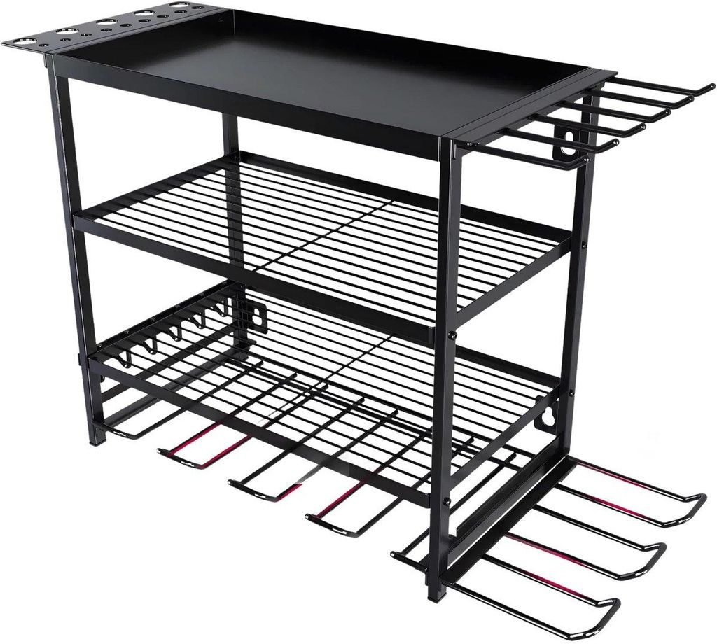 Wandregal 4-stufig Metall – Heavy Duty Werkzeug-Organizer mit Bohrerhalter – Wandhalterung für Garage & Werkstatt