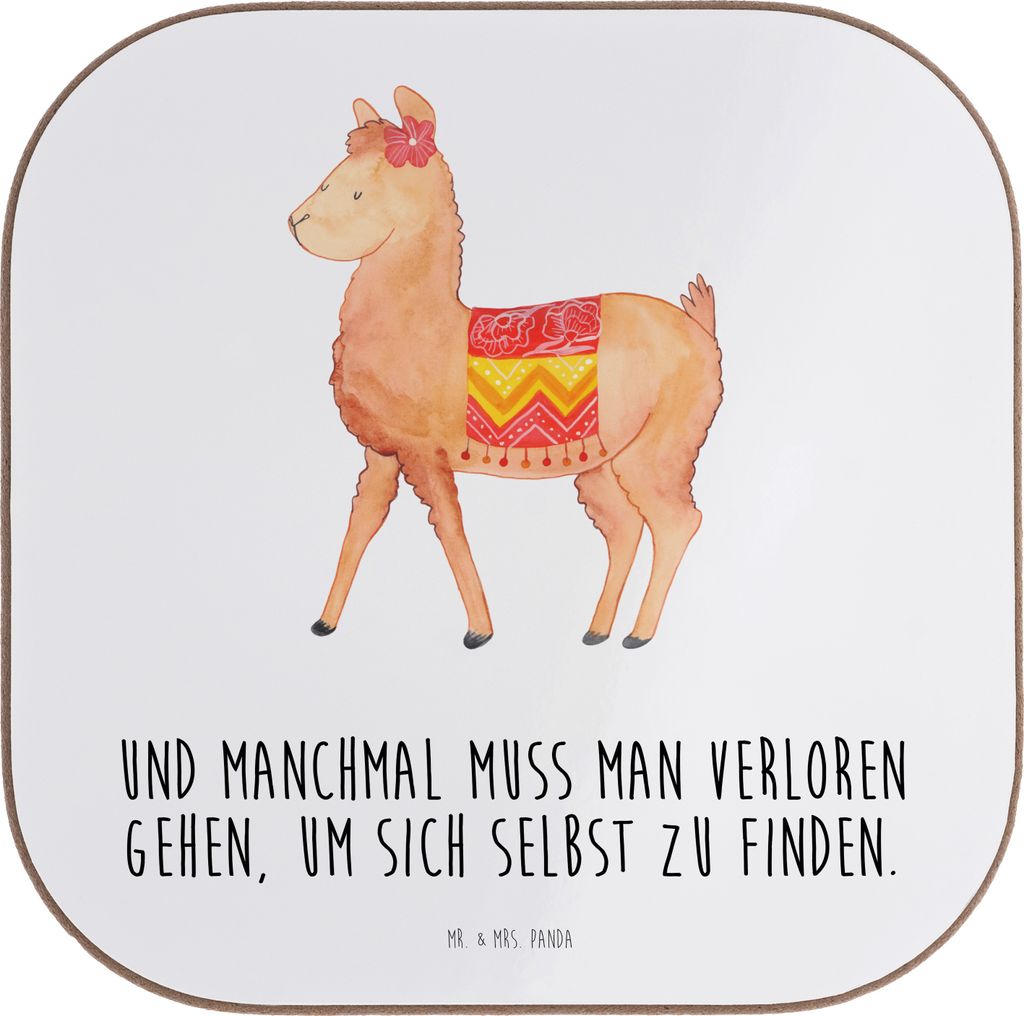 Mr. & Mrs. Panda Untersetzer für Gläser Alpaka Stolz - Weiß - Geschenk, Tischuntersetzer, Coaster, Tassen, Holzuntersetzer, Lama, gläserunterse...
