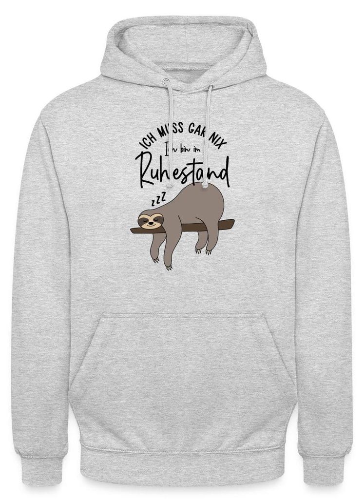 Spreadshirt Ruhestand | Faultier Ich Muss Gar Nix | Ich Bin Im Ruhestand Uni Hoodie, 3XL, Hellgrau meliert