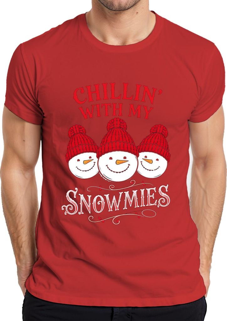 Chillin' With My Snowmies Weihnachten Schneemann Winter Lustig Herren T-Shirt, Rot, 3XL
