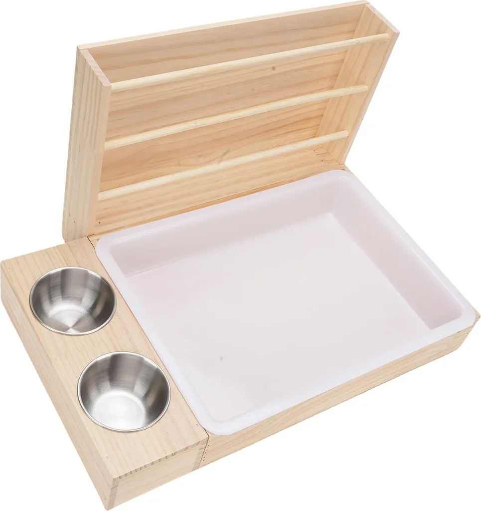 Râtelier bois 3 en 1 multifonction pour lapin avec 2 cabines de repos - 5