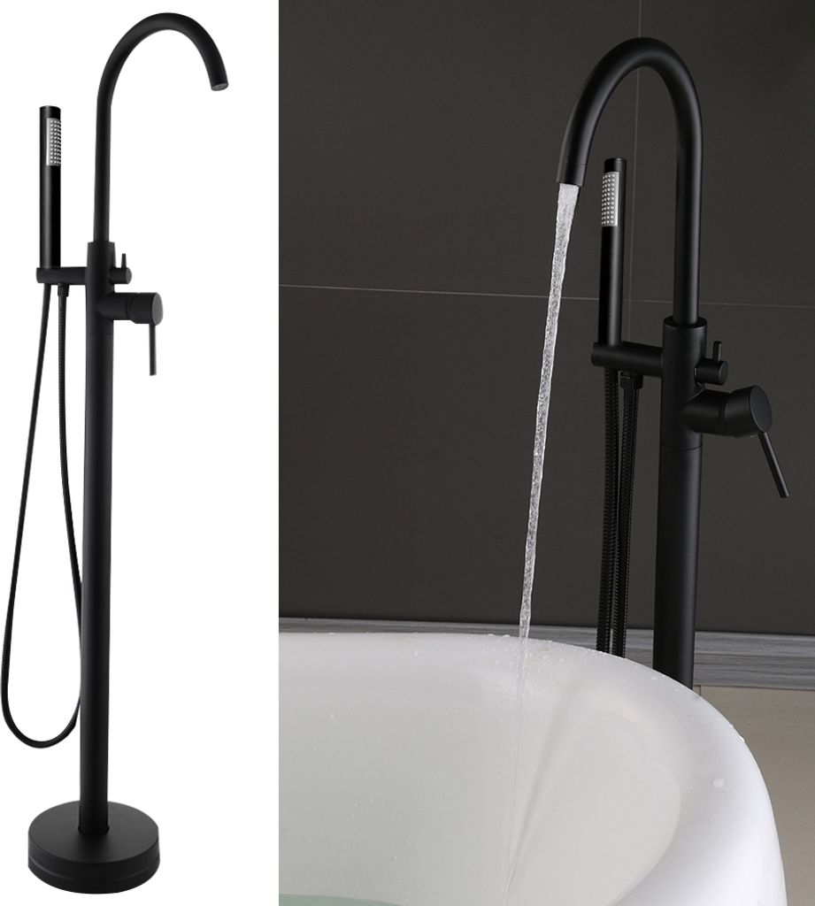 Standarmatur Freistehende Armatur Wannenarmatur Badewanne Wannenmischbatterie Wasserhahn mit Handbrause Brausegarnitur Badewannenarmatur Mischbatte...