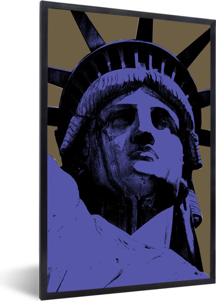 MuchoWow MuchoWow Gerahmtes Poster Lila Freiheitsstatue 60x90 cm - Poster mit zchwarzem Bilderrahmen - Kunst
