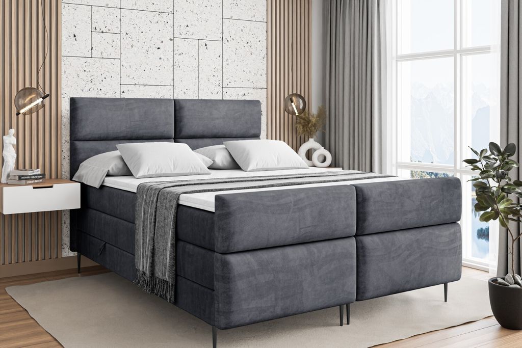 ALTDECOR Boxspringbett mit Schwarz Füßen, Matratze und Lattenrost, Topper, Fußteil, Polsterbett mit Bettkasten, Bett mit Stauraum H3- und H4- Ma...