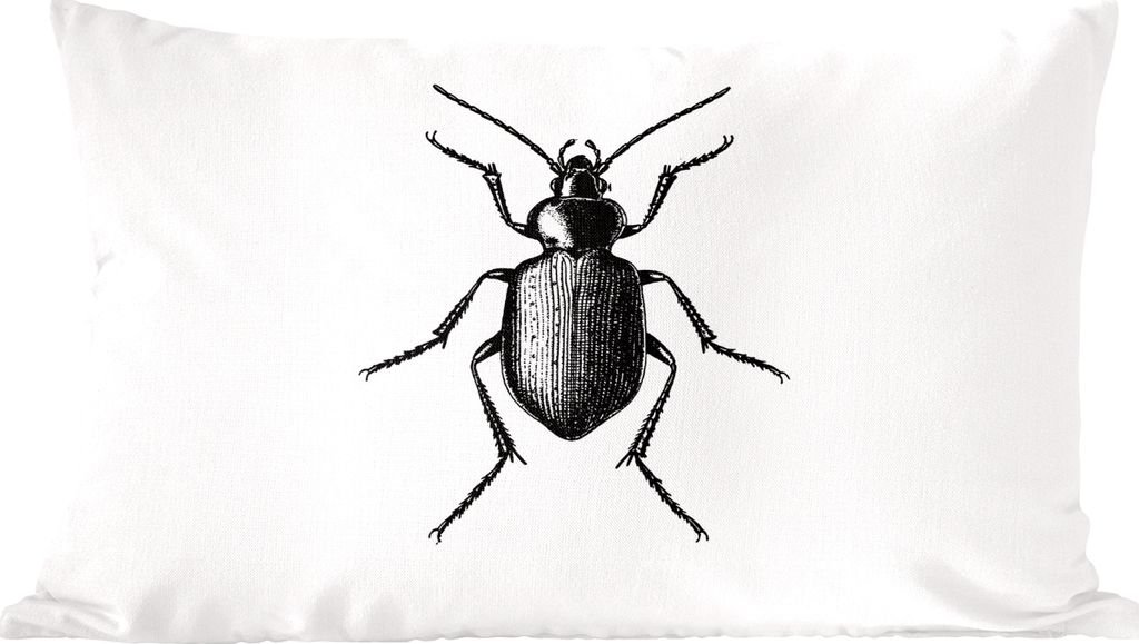 MuchoWow Zierkissen Sofakissen Wohnzimmer Dekokissen 60x40 cm Käfer - Tiere - Vintage - Schwarz und weiß - Kopfkissen - Polster mit Foto