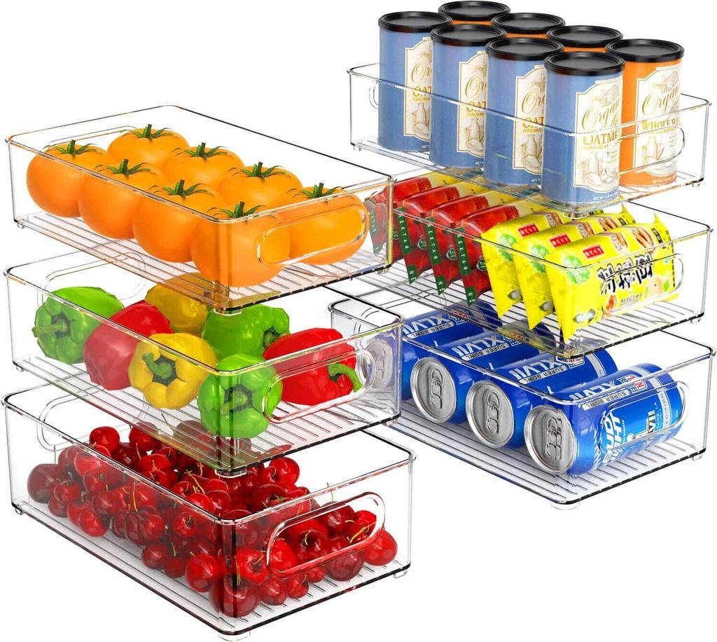 Kühlschrank Organizer, 6er Set Stapelbare Aufbewahrungsbox Organisation Stapelbare Fridge Organizer Box, BPA Frei
