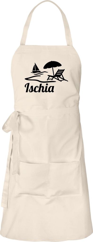 Huuraa Schürze Ischia Inselmotiv Italien Natur mit Taschen Baumwolle Kochschürze Geschenkidee