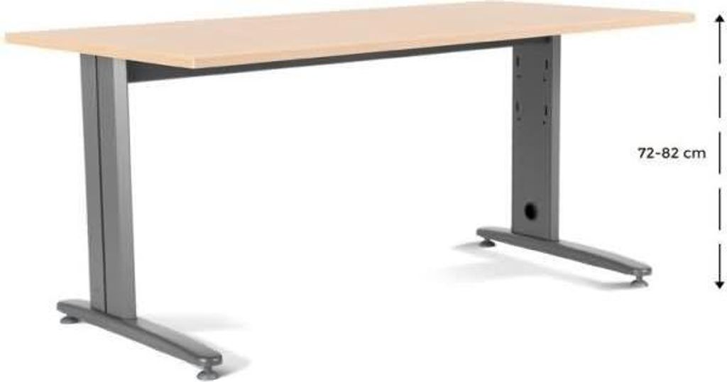 Schreibtisch Metal BxTxH 180x80x72cm Platte einstellbar Gestell grau Platte Melamin buche.