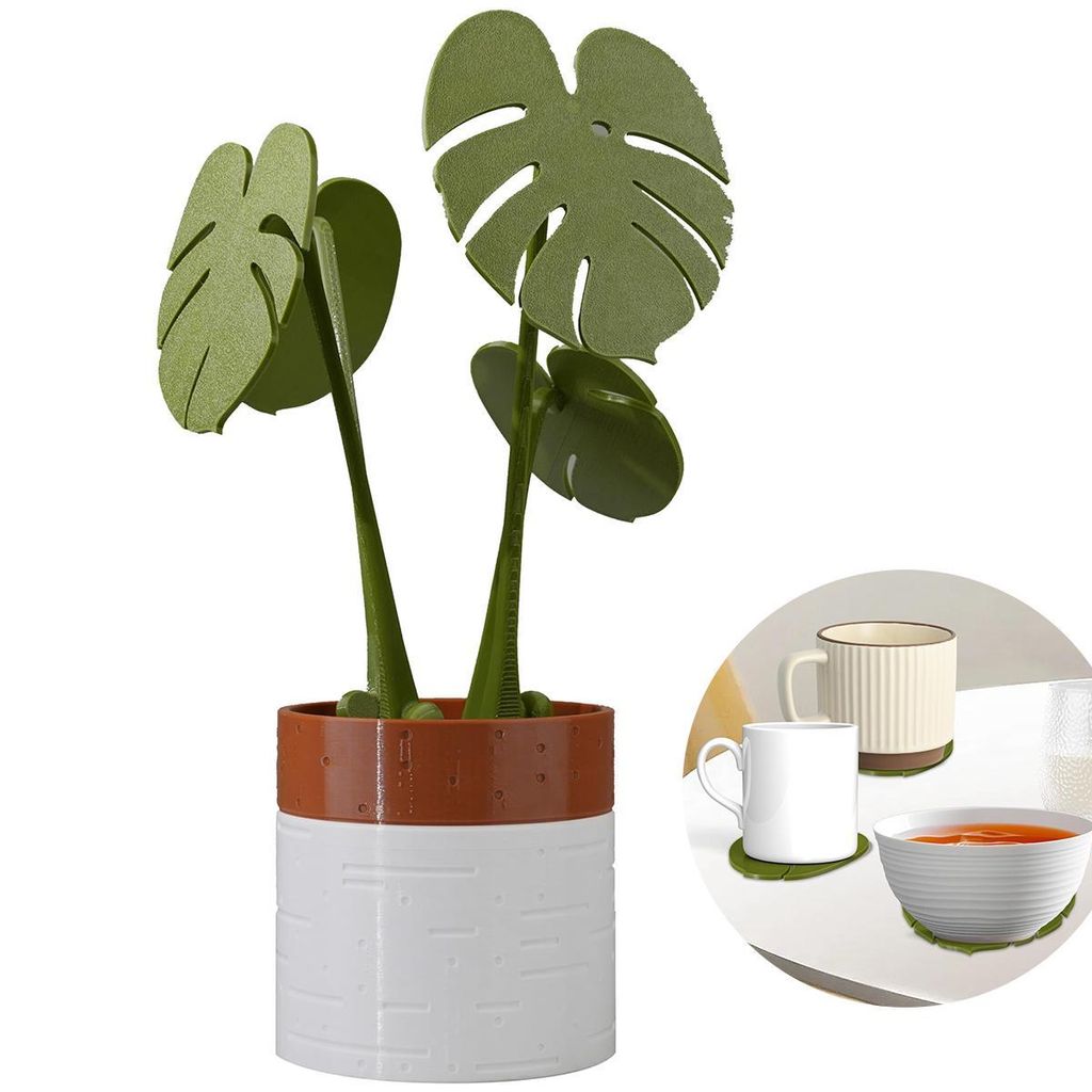 3D-gedruckter Untersetze,Monstera-Design Untersetzer, magnetischer Pflanzenuntersetzer, 13 cm × 8 cm × 3,5 cm, ideal für Tisch und Schreibtisch