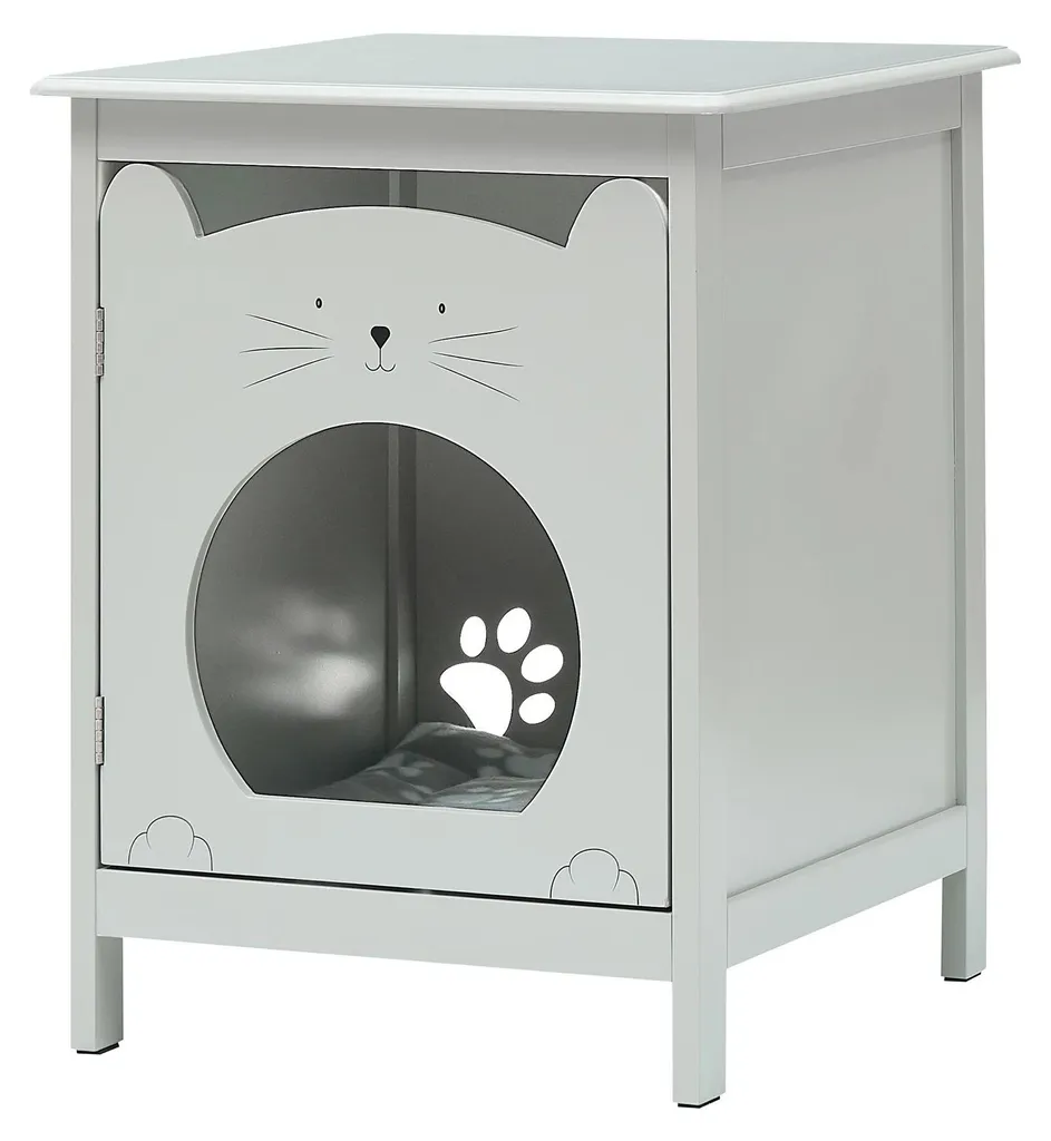 Table de chevet litière chat bois gris : la solution gain de place chic