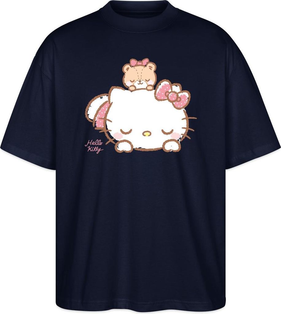 Spreadshirt Hello Kitty Mit Teddy Auf Dem Rücken Oversize Uni T-Shirt, M, Navy