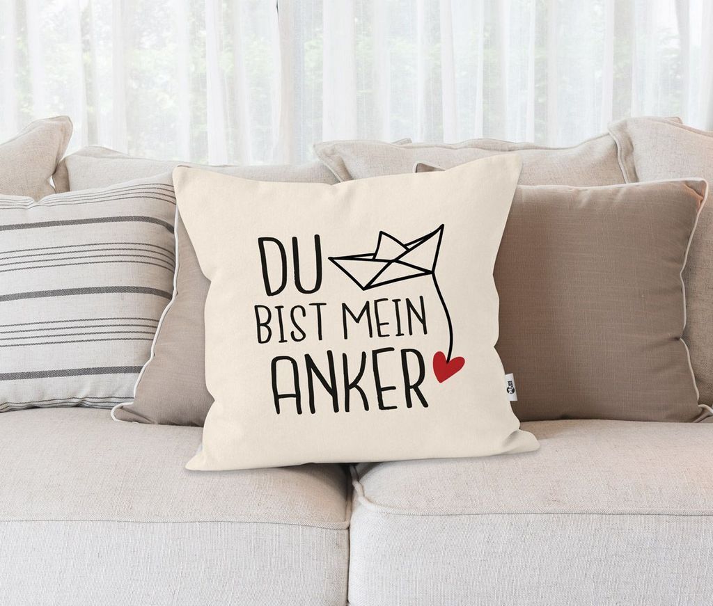 Kissen-Bezug Spruch Liebe du bist mein Anker Origami Papierschiffchen Print Geschenk Valentinstag Freund Freundin Mann Frau MoonWorks natur unisize