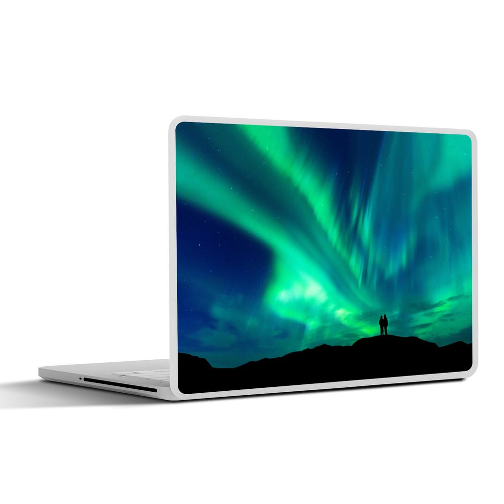 MuchoWow Laptop Aufkleber Sticker Cover Nordlichter - Silhouette - Berg 40x30 cm - Laptop Dekoration - Selbstklebend