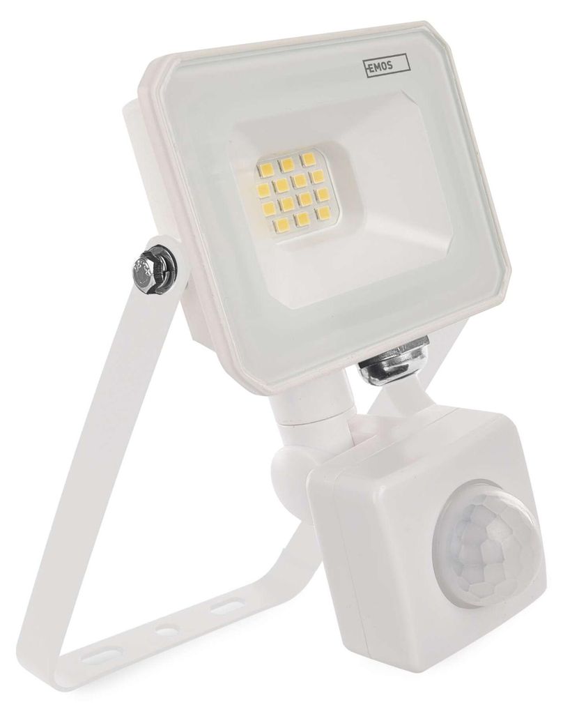 EMOS LED Strahler SIMPO 10 W mit Bewegungsmelder, 1000 lm, IP44 für Feuchtraum oder Außen, Neutralweiß 4000K, 15 cm Kabel, weiß, ZS2313W
