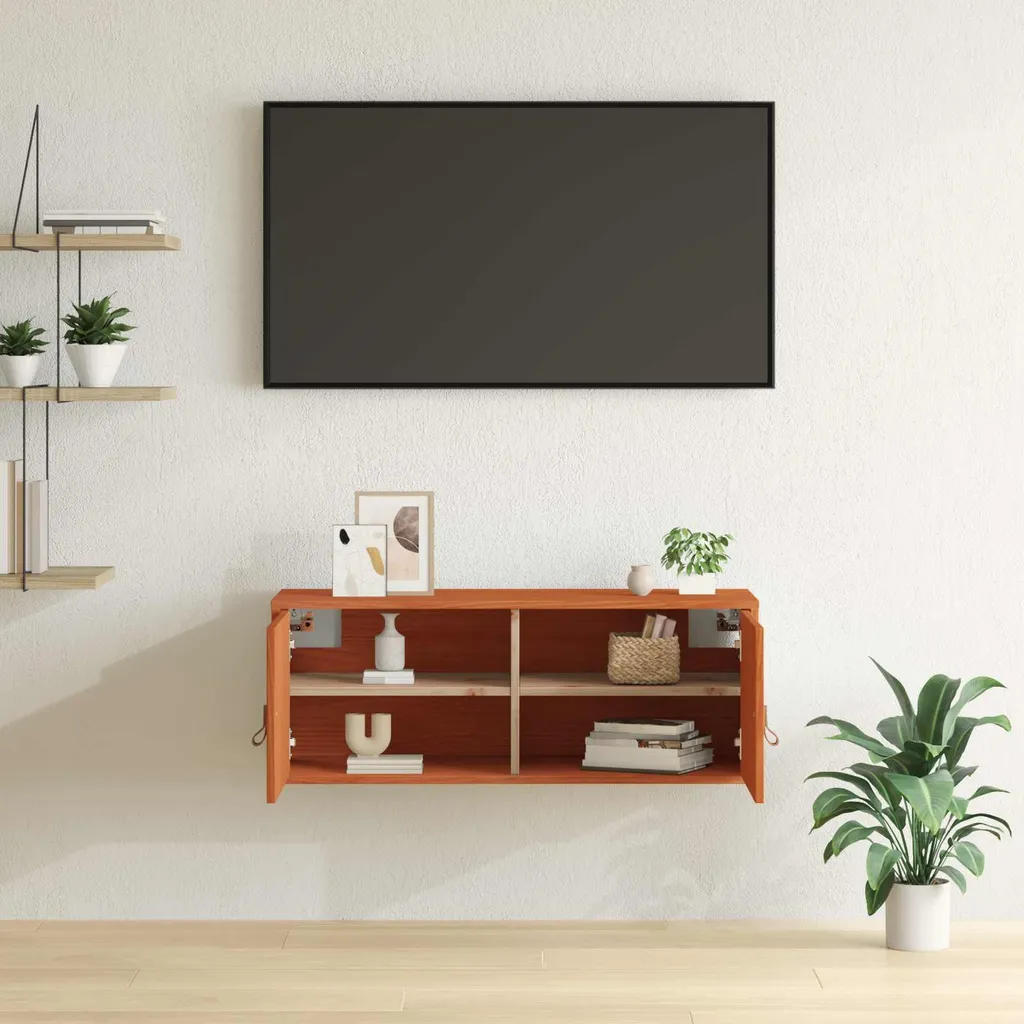 Armadietto a Muro Marrone Cera 80cm - Pino Massiccio Vero Legno - 5