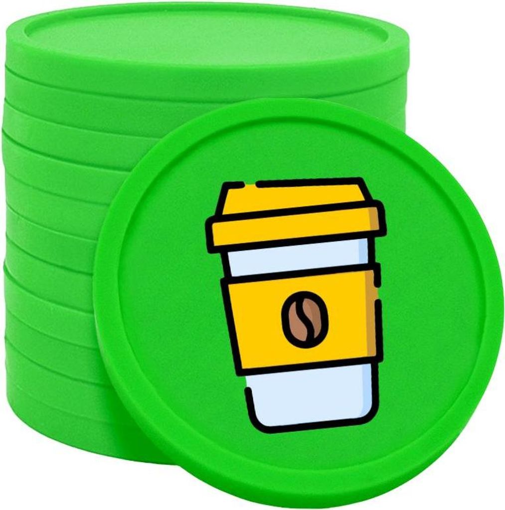 CombiCraft Kunststoff Wertmarken mit Kaffeebecher-Aufdruck in Grün 29 mm Durchmesser - 100 Stück pro Packung