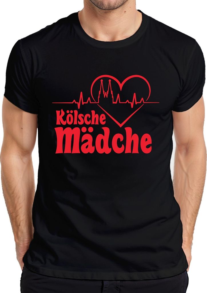 Kölsche Mädche Köln Dom Herzschlag Karneval Fasching fünfte Jahreszeit Herren T-Shirt, Schwarz, XL