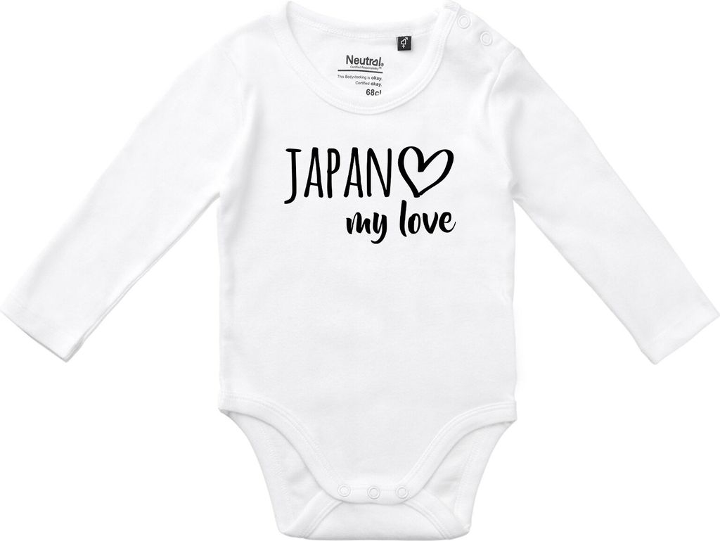 Huuraa Baby Body Japan my love 68 White Baumwolle Fairtrade Langarmbody Geschenkidee