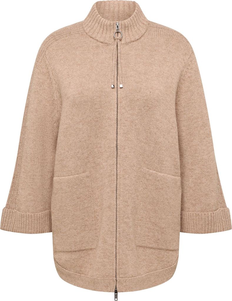 Rabe Damen Strickjacke aus Wollmix mit Modal, Braun, Größe 40, 3/4-Ärmel mit Umschlag