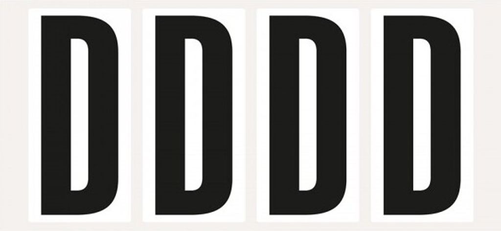 Dreifke Aufkleber I Buchstabe D, weiß/schwarz, Folie, Schrifthöhe 95mm, 47x9...