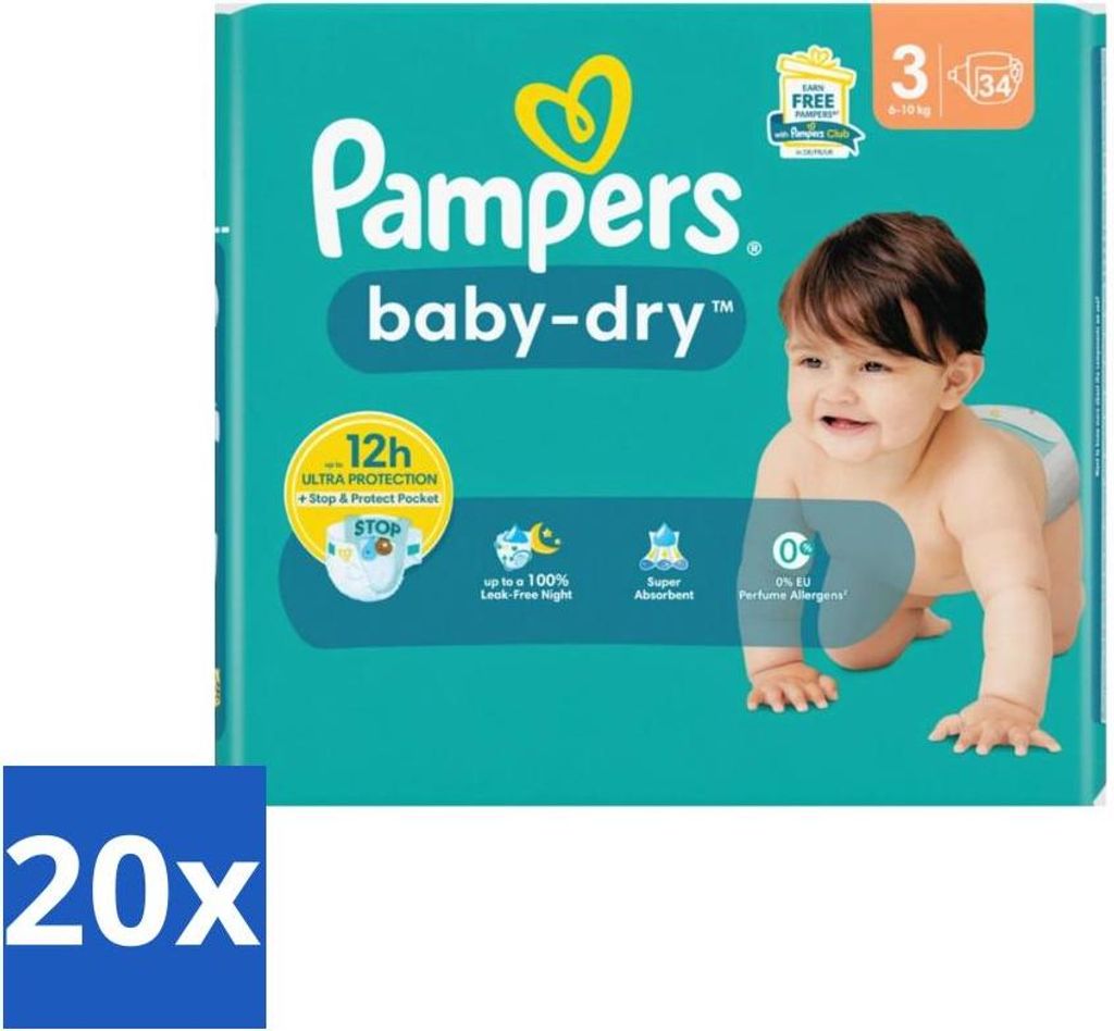 Pampers – Windeln – Baby-Dry Größe 3 (6-10 kg) – 34 Windeln - Vorteilspack - 20 Stücke