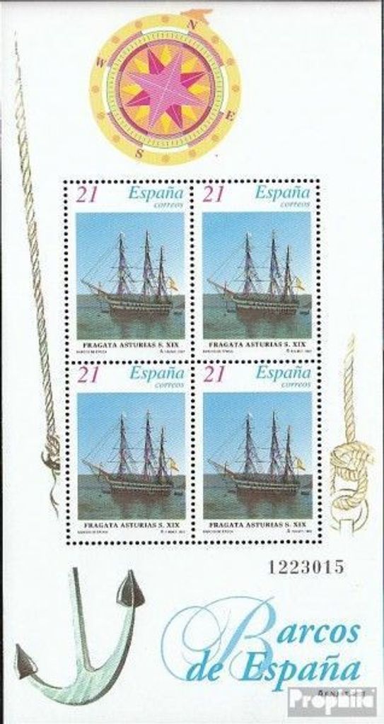 Briefmarken Spanien 1997 Mi Block68 (kompl.Ausg.) postfrisch Alte Segelschiffe