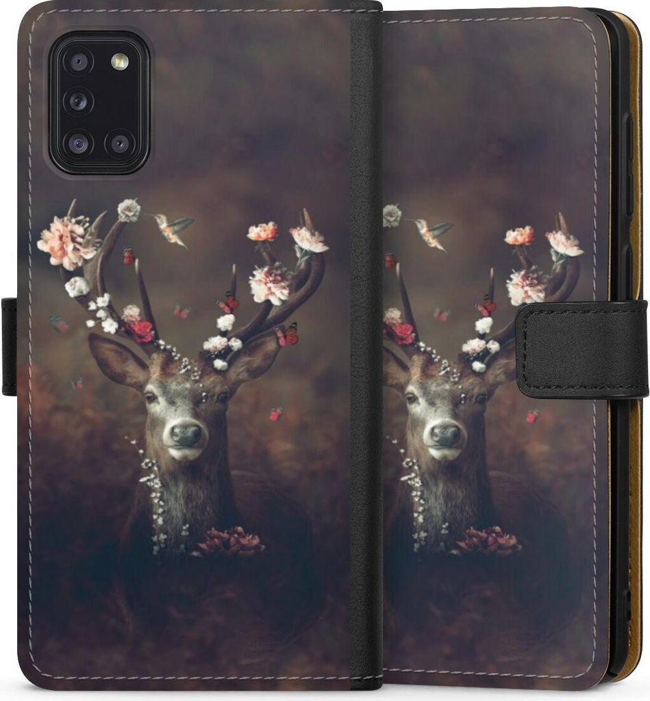 DeinDesign Klapphülle für Samsung Galaxy A31 Handytasche Lederhülle Tasche Blumen Rehe Rentier