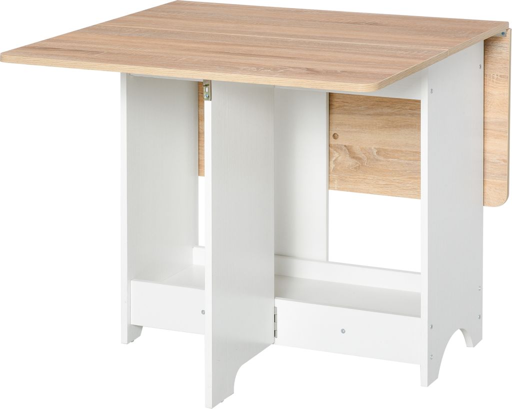 HOMCOM Klappkonsole mit Ablagefach, Wohn- und Küchentisch, Klapptisch, klappbar, platzsparend, Holz- und Weißfarbe, 118x80x72cm