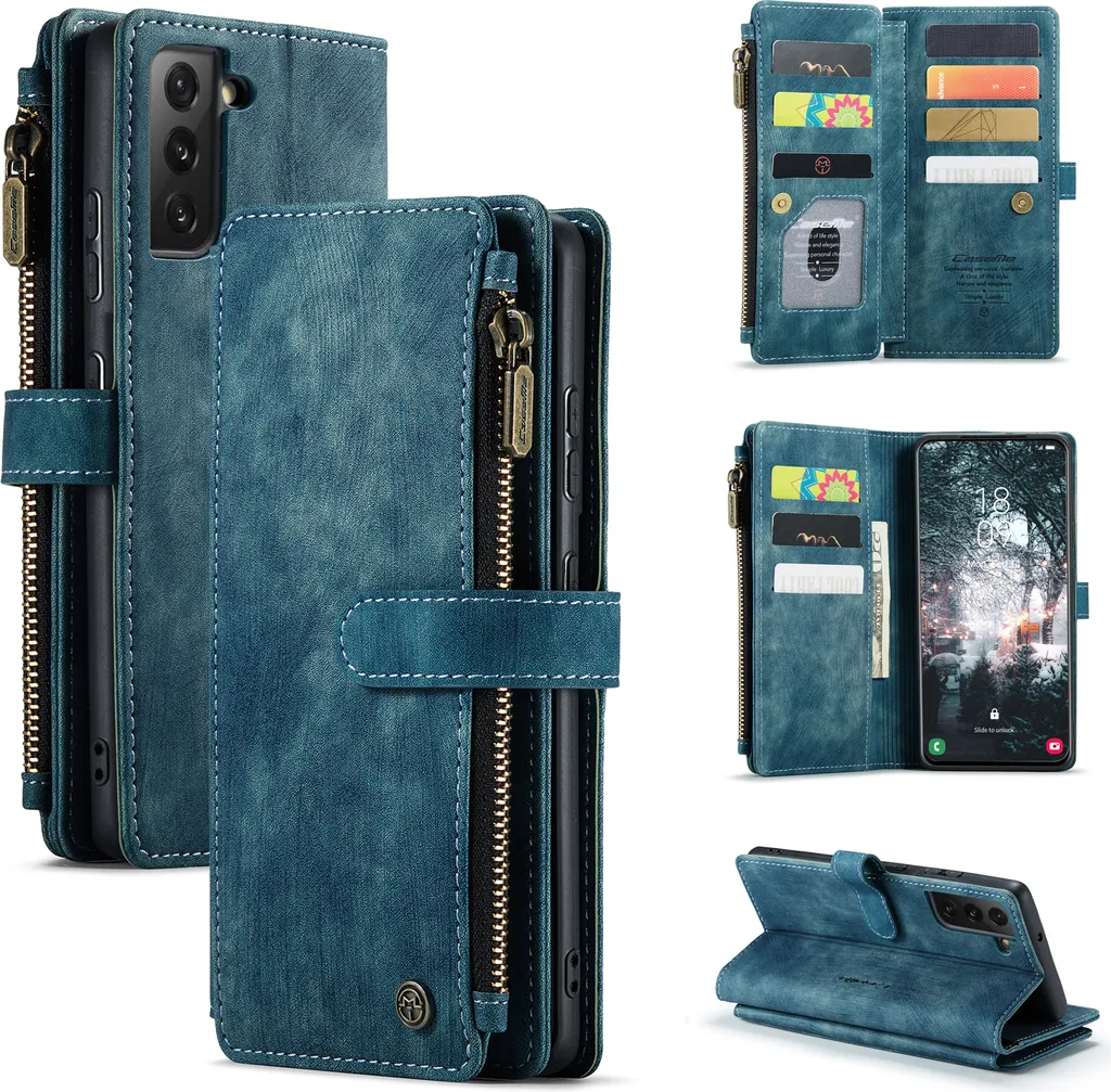 Cover Blu Galaxy S22 5G: Portafoglio con Zip per il Tempo Libero