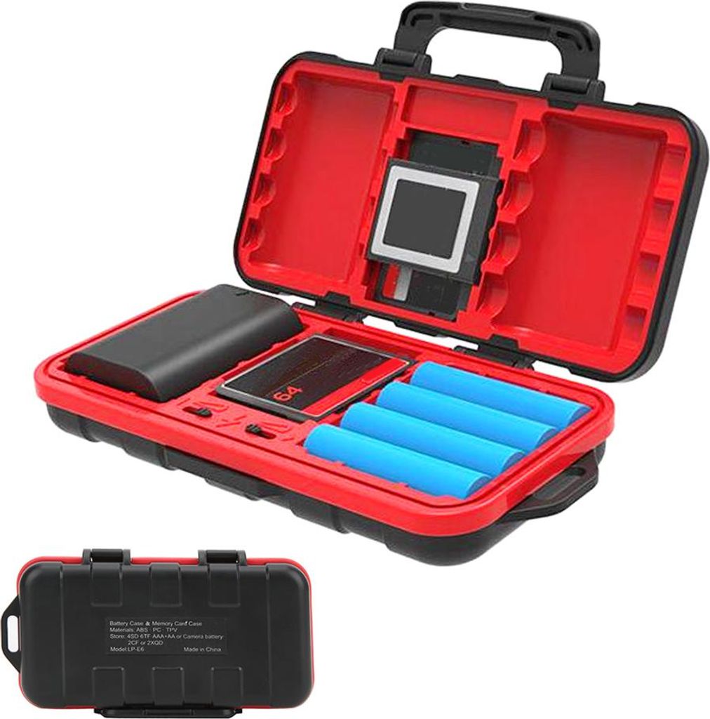 Qiilu Fallfeste wasserdichte Kamera-Akku-Speicherkarten-Aufbewahrungsbox, Tragetaschenhalter fr NP-FW50 fr NP-FZ100 fr LP-E6 fr LP-E8 fr EN-EL15