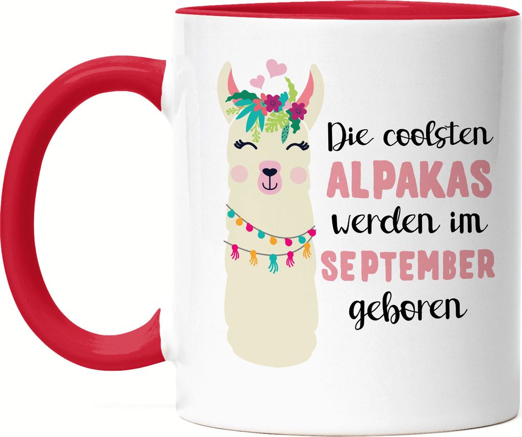 Die Coolsten Alpakas Werden im September Geboren Tasse Rot Wunschmonat Geschenkidee Geburtstag