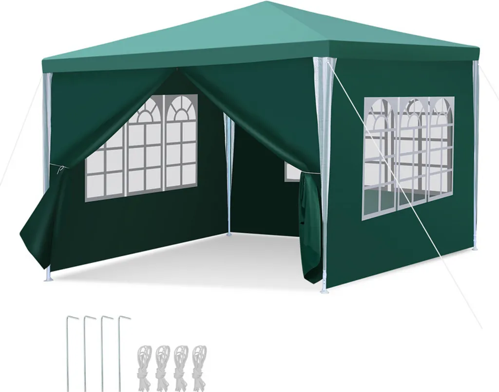 Padiglione in acciaio tubolare Jopassy - padiglione per patio, tenda per fumatori e tenda per feste in acciaio tubolare per il giardino verde 3x3m