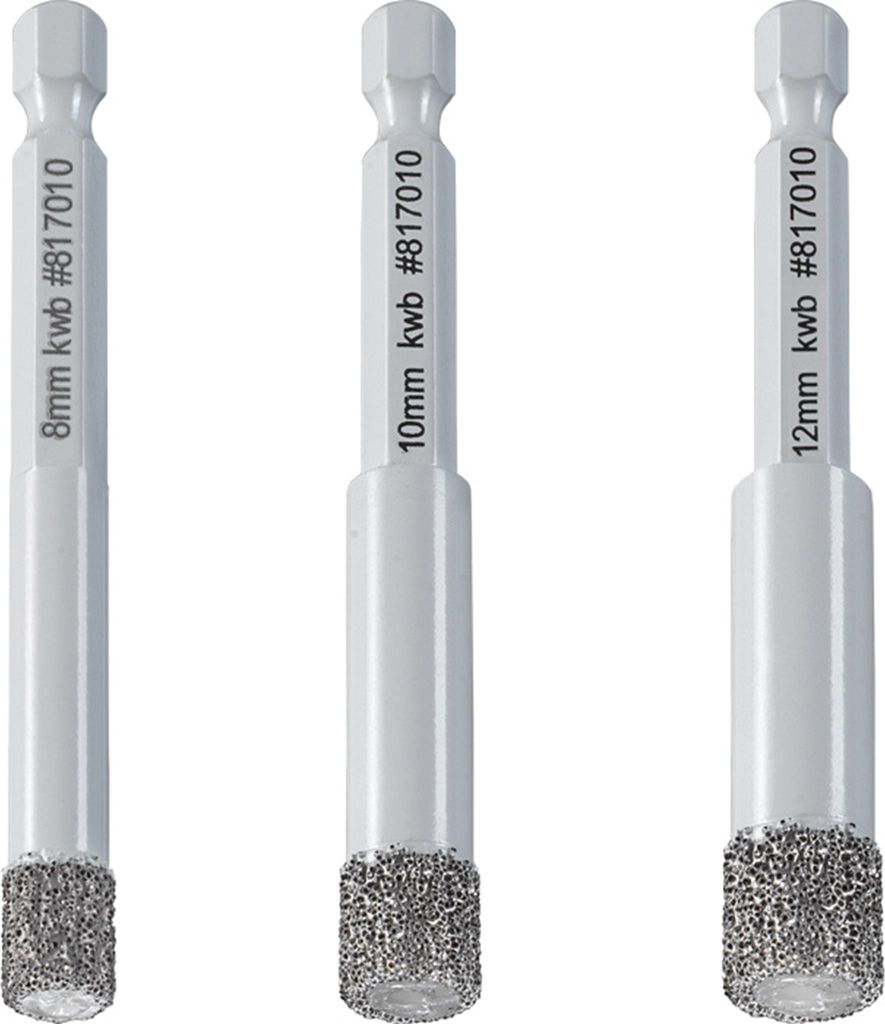 KWB Diamant-Lochsägen Set für Trockenschnitt, 1/4" E6.3, Ø 8, 10, 12 mm