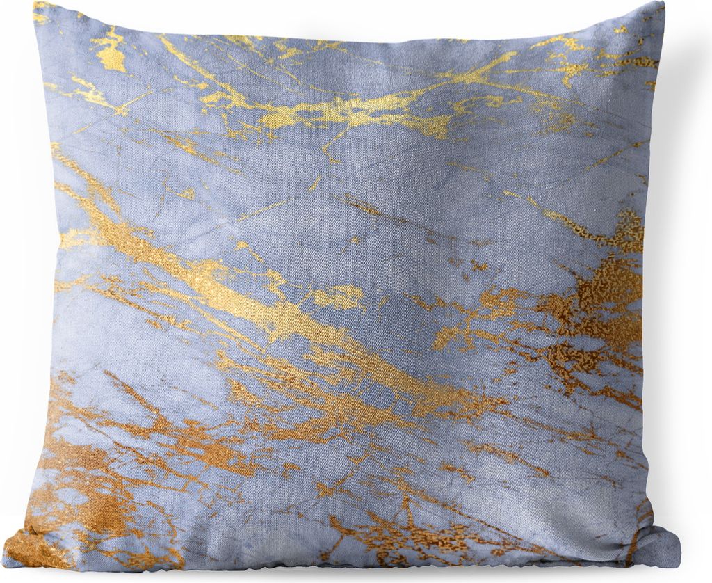 MuchoWow Outdoor Kissen - Marmor - Blau - Gold - 45x45 cm - Wetterfest - Lounge Kissen - Fotokissen - Dekoratives Kissen