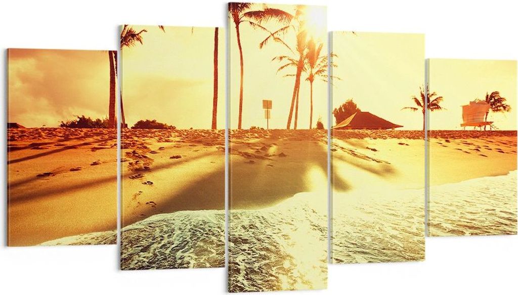 Bild auf Leinwand - Leinwandbild - Strand Meer Palme - 160x85cm - Wand Bild - Wanddeko - Wandbilder - Leinwanddruck - Bilder - Kunstdruck - Wanddek...
