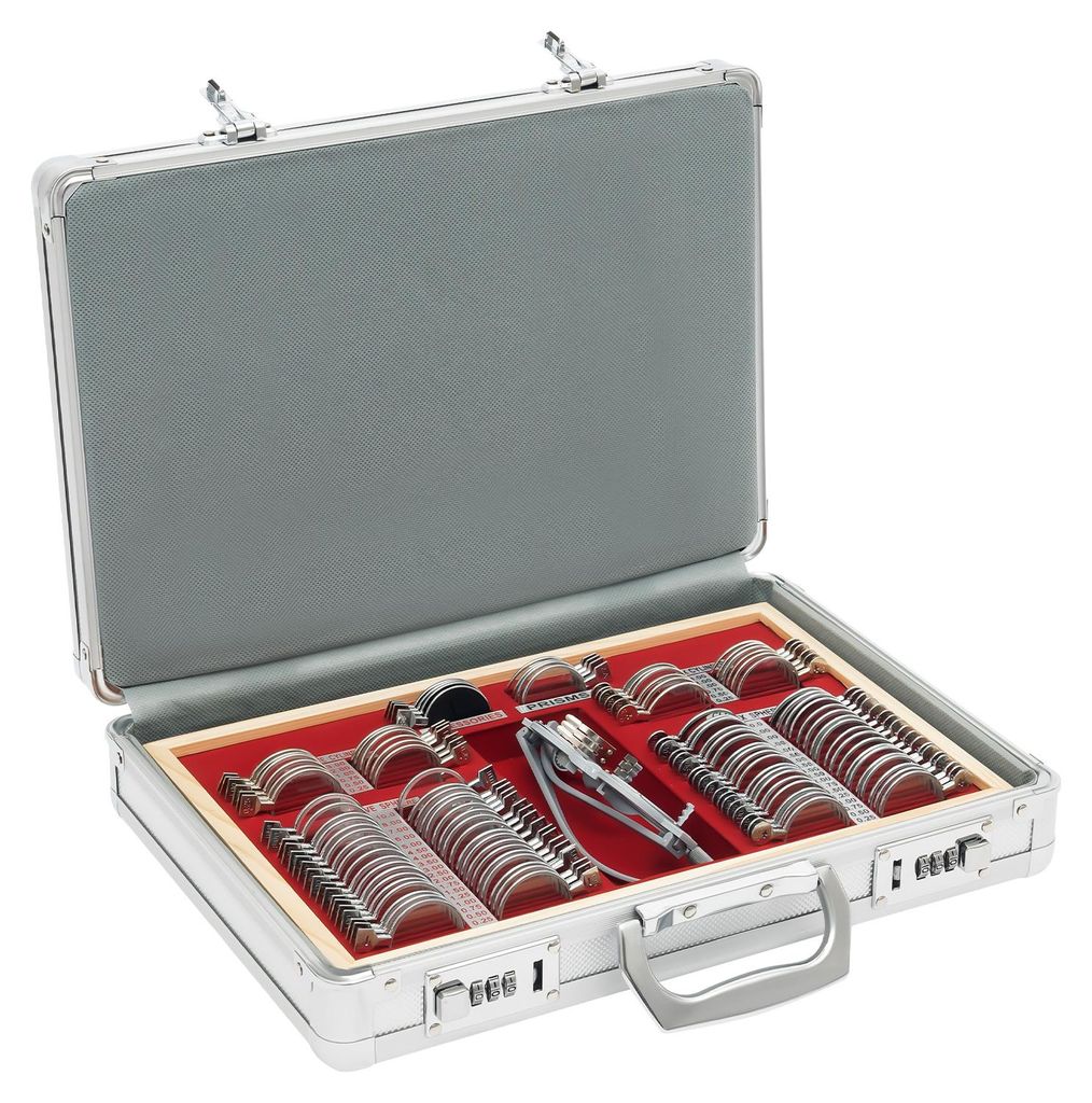 104-delige set optometrieapparatuur, aluminium. Productafbeelding 