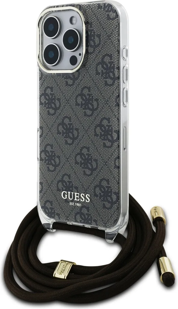 Cover Guess iPhone 16 Pro 4G Print Brown con Tracolla Crossbody